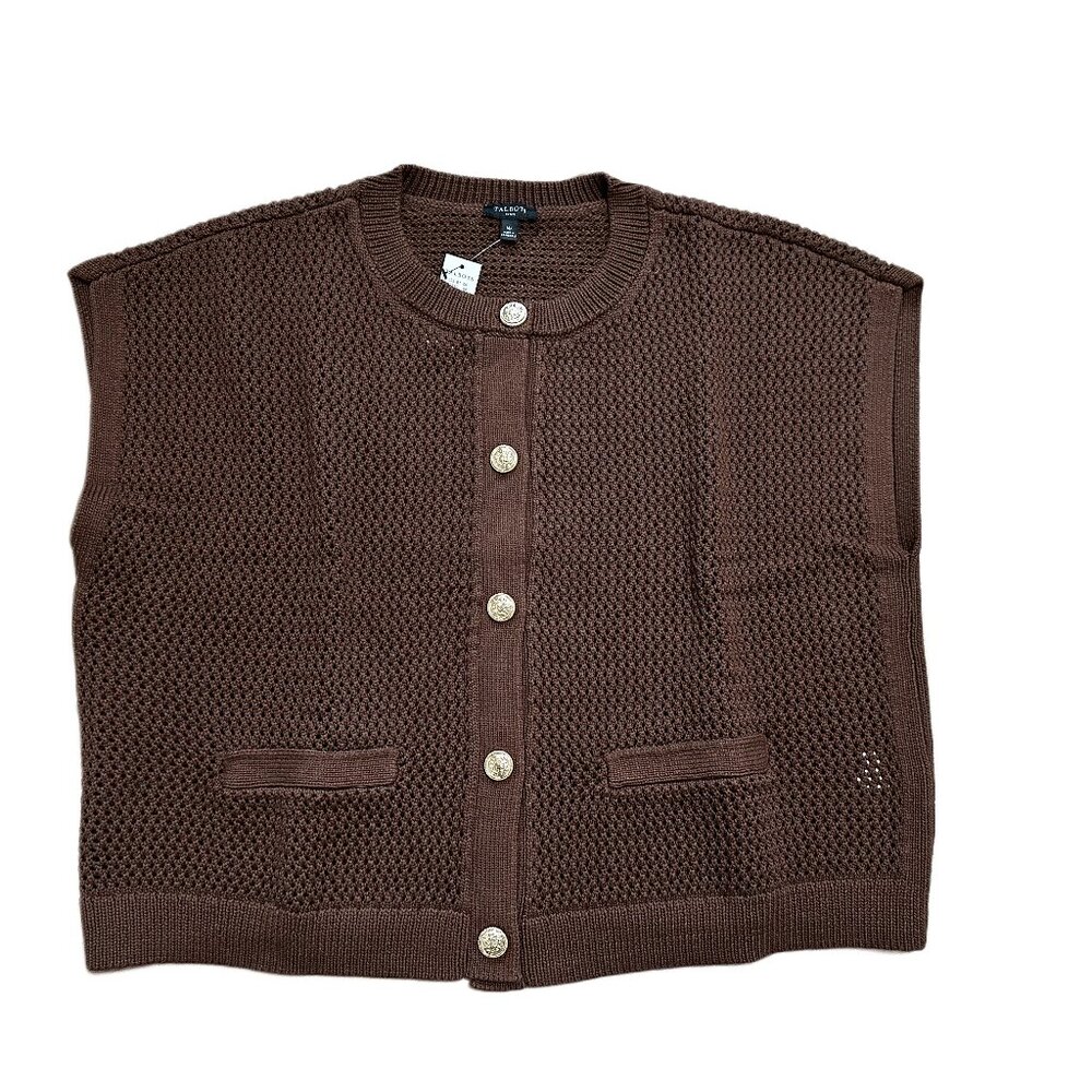 NWT Talbots Brown Mesh Stitch Sweater Shell MP Cotton Blend